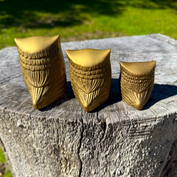 Set of Three Vintage Brass Owls - Picture 2 of 4